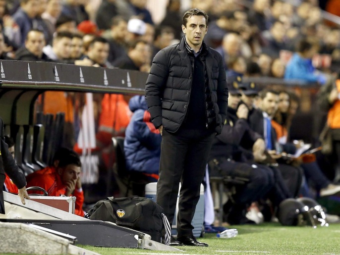 Valencia FC's British head coach Gary Neville during the King's Cup quarter finals second leg match against FC Barcelona played at Mestalla stadium in Valencia, eastern of Spain on 10 February 2016.