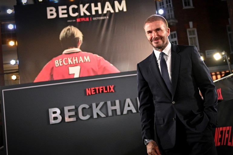 LONDON, ENGLAND - OCTOBER 03: David Beckham attends the Netflix 'Beckham' UK Premiere at The Curzon Mayfair on October 03, 2023 in London, England. (Photo by Gareth Cattermole/Getty Images)