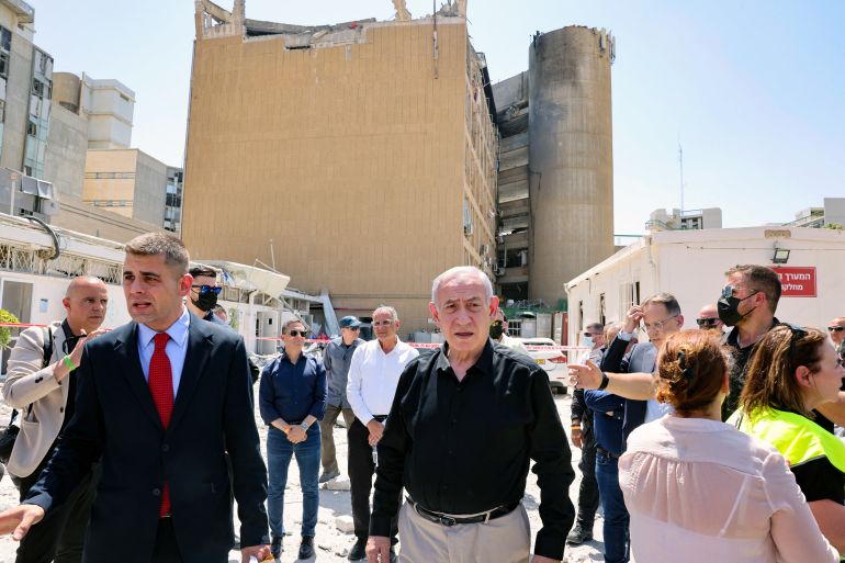 Israeli Prime Minister Benjamin Netanyahu visits the Soroka Hospital in the southern city of Beersheba, after it was hit by a missile fired from Iran on June 19, 2025.
